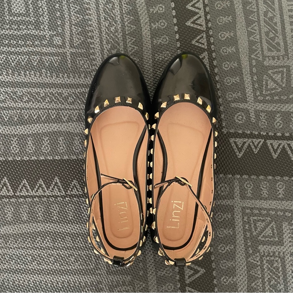 Linzi Rockstud Black Patent Leather Ballet Flats